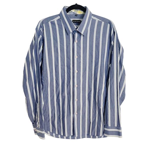 Jared Lang Flip Cuff Striped Shirt Size XL Mens 100% Cotton Denim Blue Stripes - Picture 1 of 11